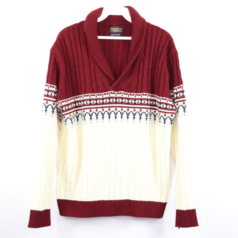 Vintage JC Penny Mens Large Cowl Neck Sweater Red
